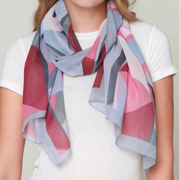 L.I.B. NY Accessories - Abstract geometric print pink gray spring sumner chiffon scarf wrap oblong